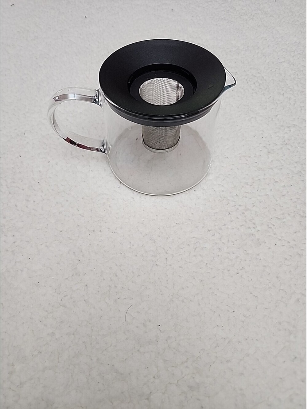 Glass Teapot with Black Lid, Infuser, Handles, Glossy Finish, Clear